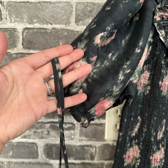 LOVESHACKFANCY puff sleeve smocked floral mini dress black pink floral - Picture 5 of 13